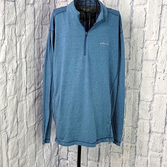 ORVIS CLASSIC COLLECTION Blue Long Sleeves 1/4 Zip Polo Shirt XL - Picture 1 of 7